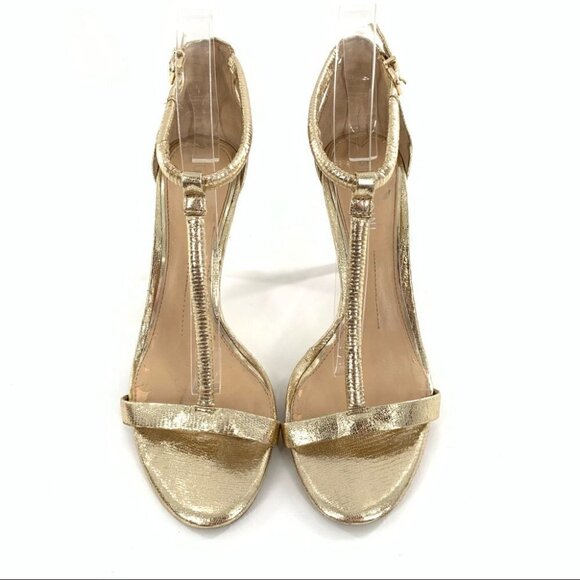 Gianni Bini heels size 8.5 gold metallic leather t-strap stilettos holiday party - Picture 2 of 14